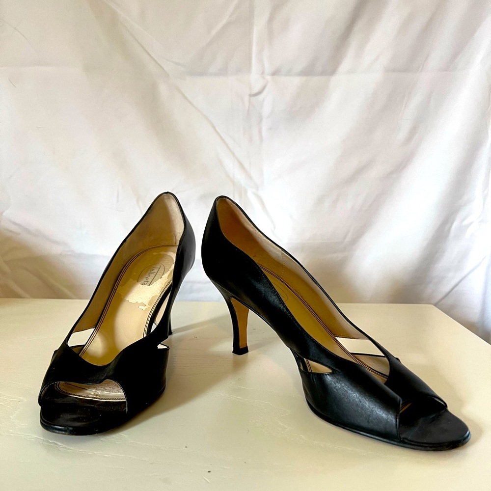 Talbots black 8.5 high heel open toe side cut-outs, uppers excellent condition